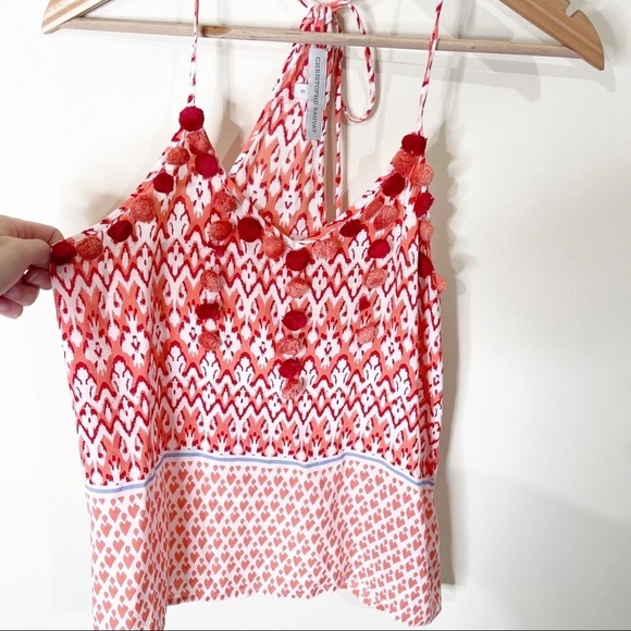 Christophe Sauvat Coral Printed Pom Pom Tasseled Adjustable Tank Top Size Small - Picture 5 of 9